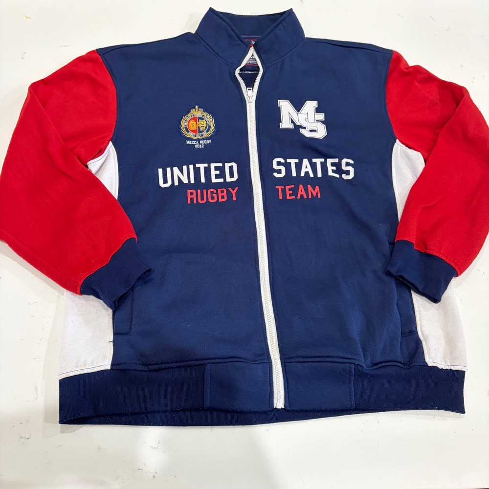 Vintage Mecca USA United States Rugby Team Track Jacket Mens 3XL Navy Red
